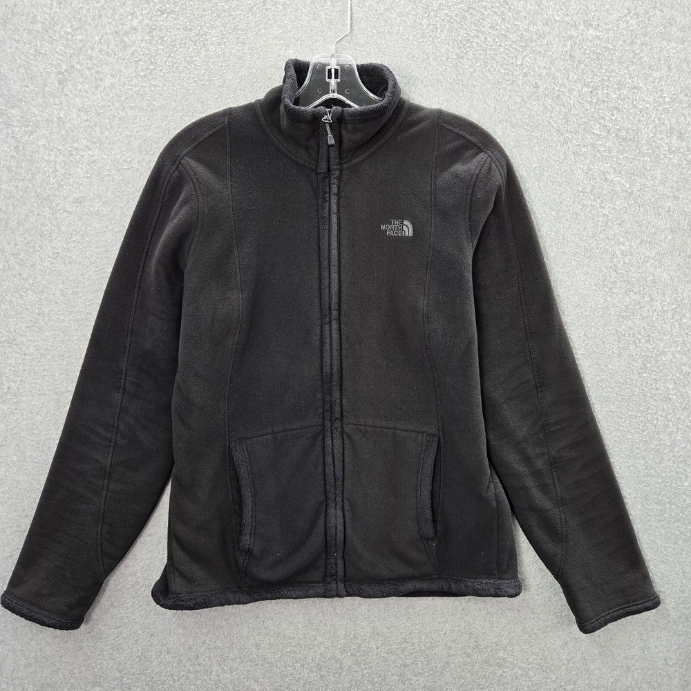 The North Face Women Jacket Medium Black Full Zip Logo Mock Neck Long Sleeve